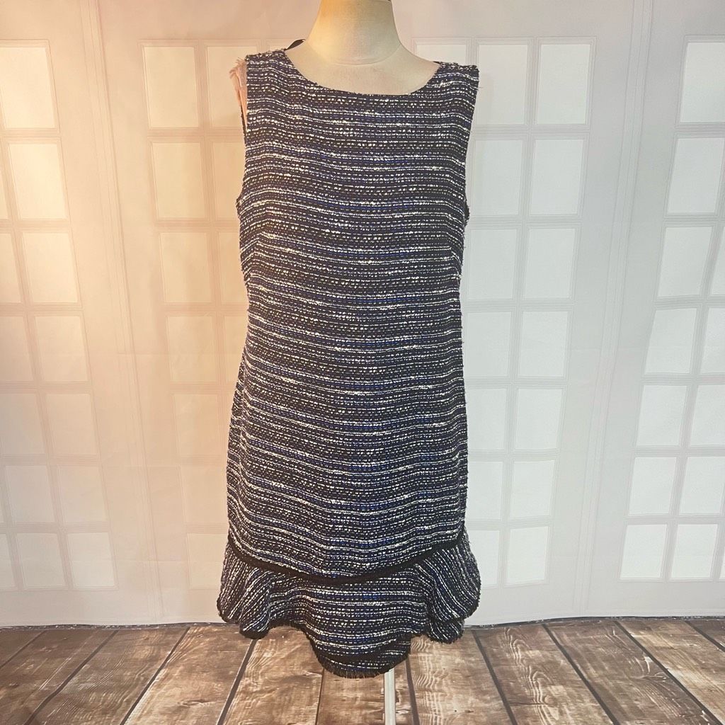 Calvin Klein Sleeveless Blue Tweed Business Professional Sheath Dress Size 14